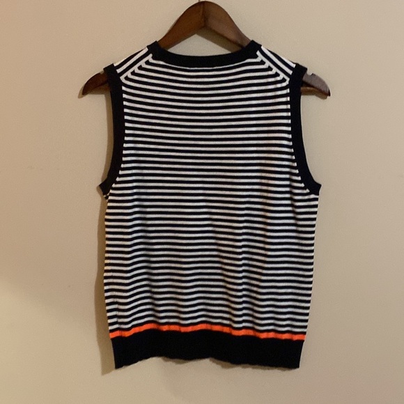 J Crew Women’s Striped Crewneck Sweater Vest, Navy Blue White Orange, Size large - Picture 4 of 4